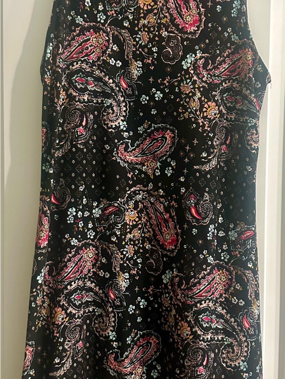 Mudd Black Paisley Midi Dress with Pink, Teal & Yellow Accents
